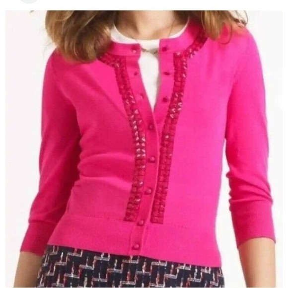 kate spade Sweaters - Kate Spade Kati Barbie Pink 3/4 Sleeve Cardigan Studded Trim Sweater Size S Y2K